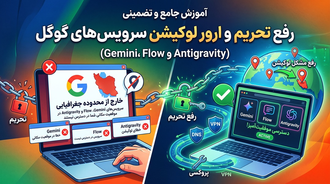 آموزش رفع تحریم و ارور لوکیشن سرویس‌های گوگل (Gemini، Flow و Antigravity) در ایران
