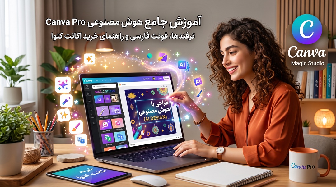 آموزش جامع هوش مصنوعی Canva Pro (Magic Studio)؛ ترفندهای طراحی، فونت فارسی و راهنمای خرید اکانت کنوا در ایران